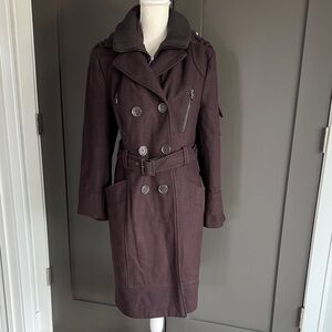 M60 Miss Sixty Brown Belted Wool Blend Long Trench Coat Women's Size XL